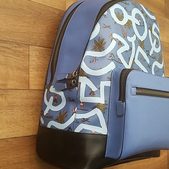 Coach Keith Haring West Backpack Blue Hula Print - Picture 2 of 8